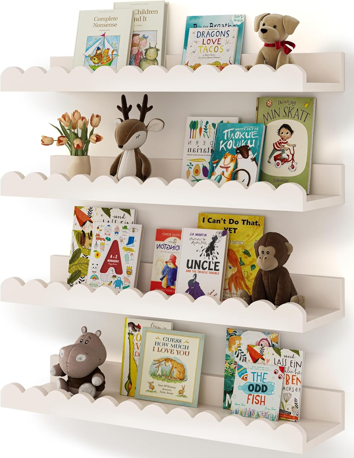 Baby Nursery Floating Shelves - Набор из 4 белых плавающих книжных
