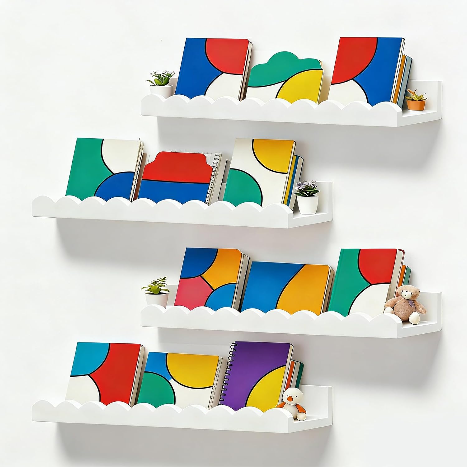 Baby Nursery Floating Shelves - Набор из 4 белых плавающих книжных